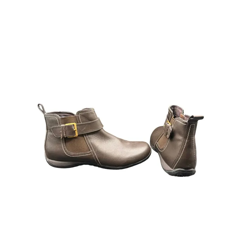 Vionic Adrie Brown Leather Ankle Boots Buckle Zip Womens 8